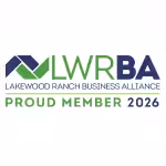 LWRBA logo with text: Lakewood Ranch Business Alliance. Proud Member 2026 in green and blue on a white background.