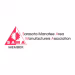 SAMA logo with a red triangle, white gear, and the text Sarasota-Manatee Area Manufacturers Association MEMBER in red and black.